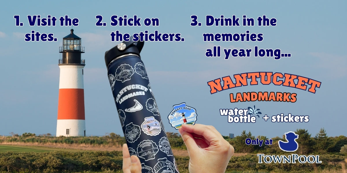 Nantucket Landmarks Water Bottle with Matching Stickers (Navy) 24.oz