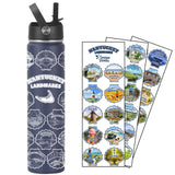 Nantucket Landmarks Water Bottle with Matching Stickers (Navy) 24.oz