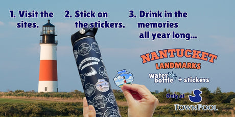 Nantucket Landmarks Water Bottle with Matching Stickers (Pink) 24.oz