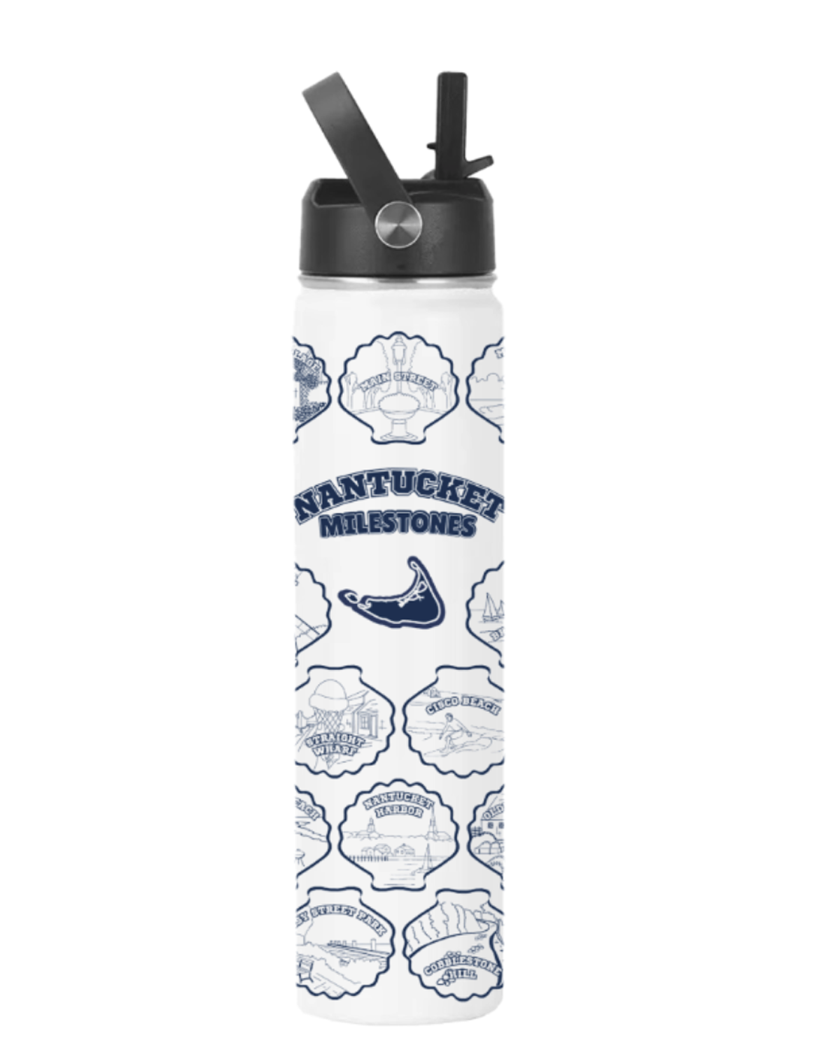 Nantucket Milestones White Water Bottle White