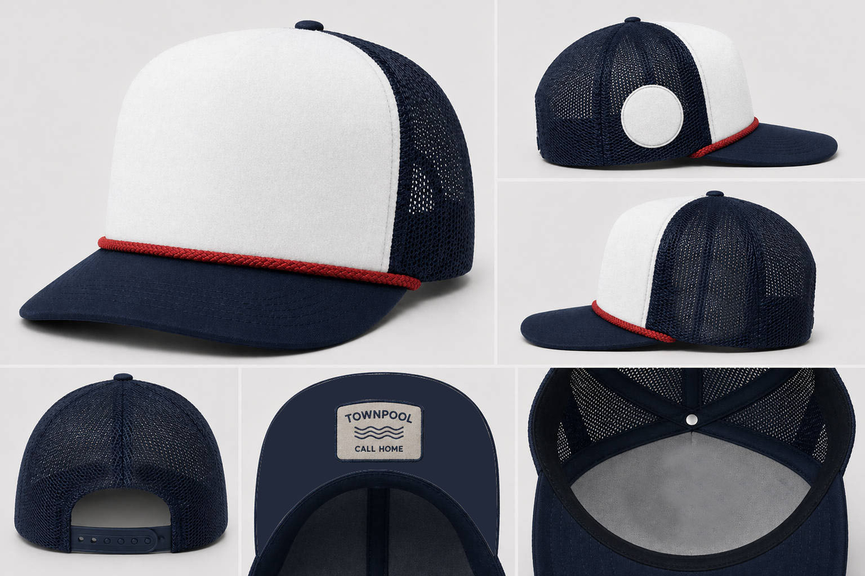 Legacy Velcro Trucker Hat (White, Navy)