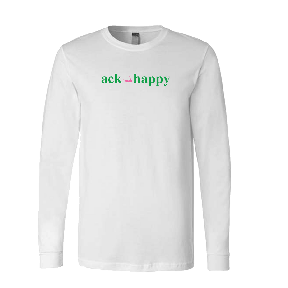 Ack Happy (Green Logo) White Long Sleeve Tee Shirt