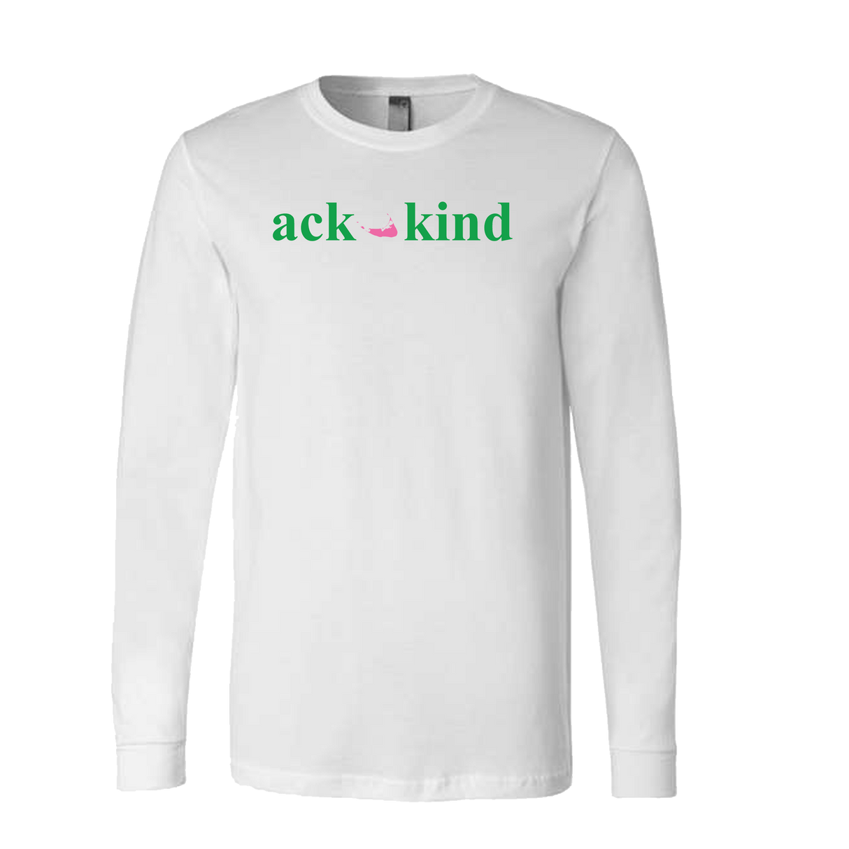 Ack Kind (Green Logo) White Long Sleeve Tee Shirt